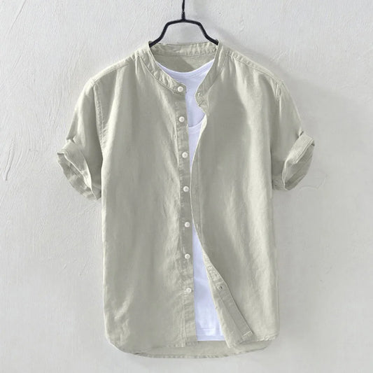 Chemises boutonnées en coton et lin pour hommes, chemises à manches courtes, monochromatique, rétro, été Lawin'Shop
